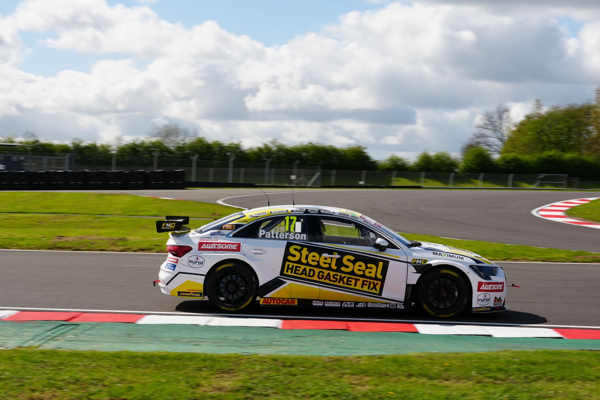 Dexter Patterson's #17 Steel Seal with Power Maxed Racing Audi A3 on track at Brands Hatch Indy